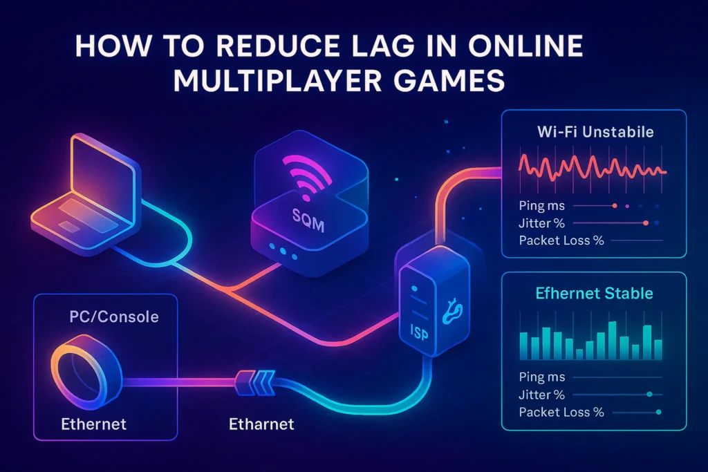 How to Reduce Lag in Online Multiplayer Games (2025): Ping, Jitter, and Real Fixes That Work – NerdChips featured image