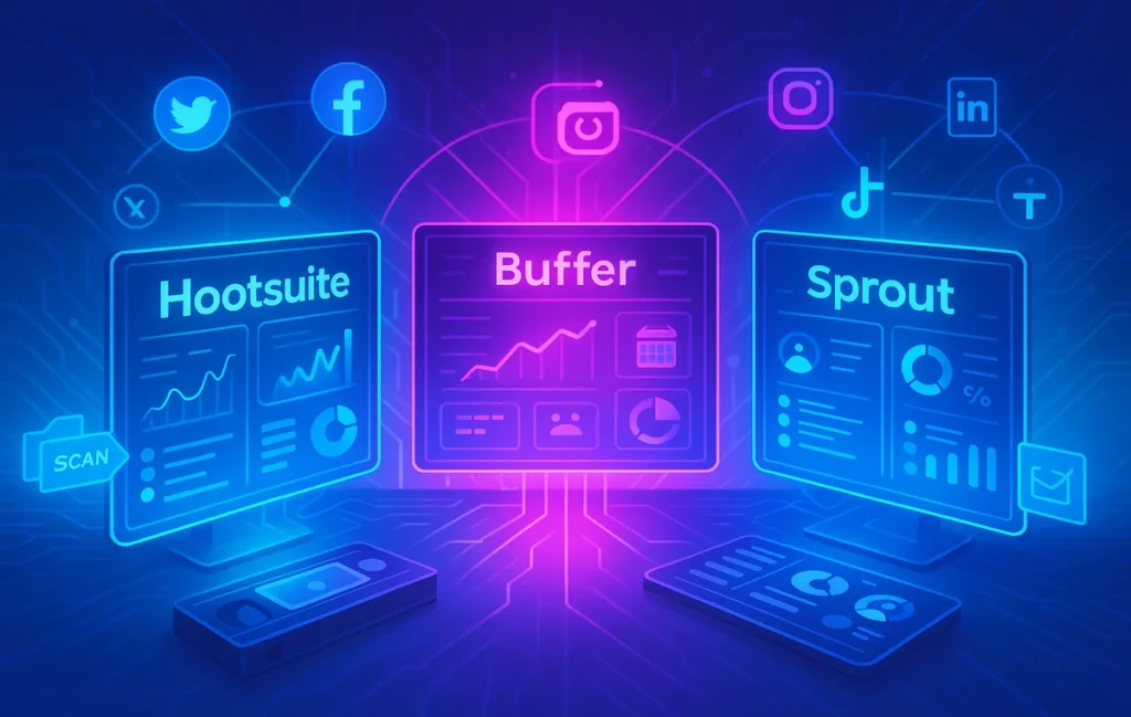 Hootsuite vs. Buffer vs. Sprout: Social Media Management Face-Off - NerdChips Featured Image