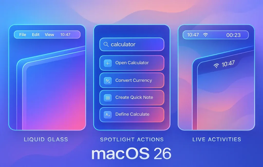 macOS 26 Released: Liquid Glass, Smarter Spotlight, and a Work-First Mac - NerdChips Featured Image