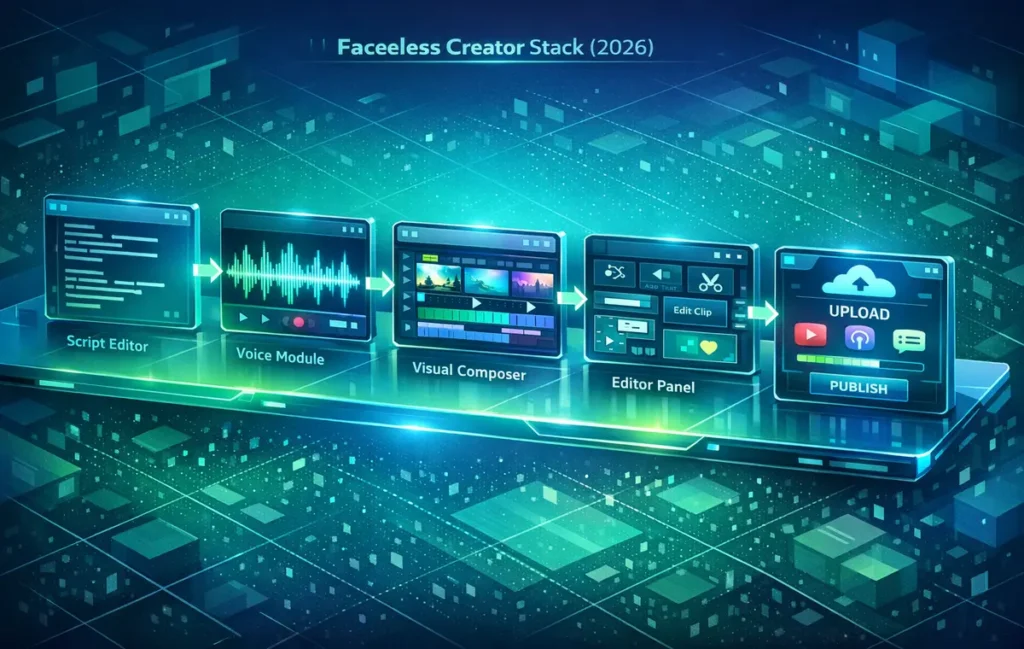 Faceless Creator Stack (2026): The Minimal Toolset to Publish Consistently Without Showing Your Face - NerdChips Featured Image